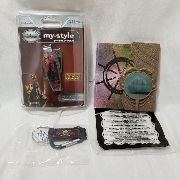 Disney Parks Pirates of the Caribbean Lot Johnny Depp Bundle Keychain Bracelet - Picture 1 of 11